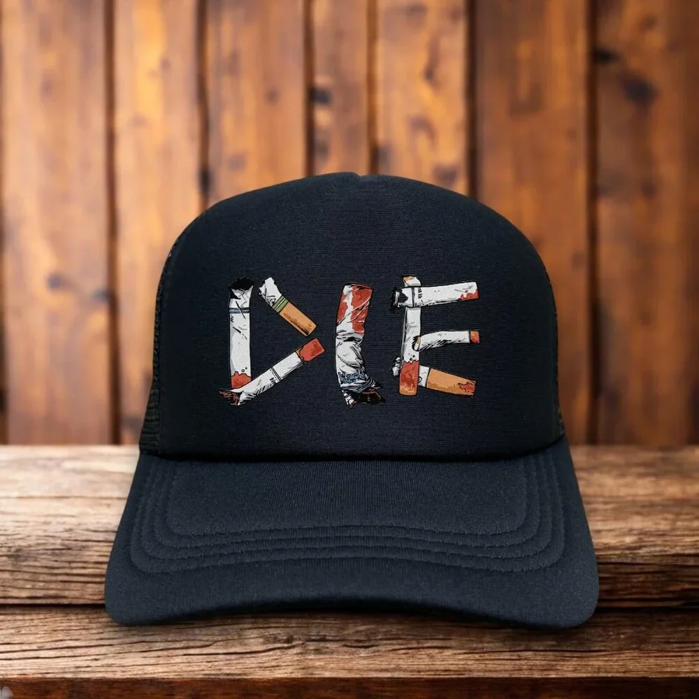 Anti-Smoking Cigarette Mens Trucker Hat Black Tobacco Nicotine Drug PSA Ball Cap
